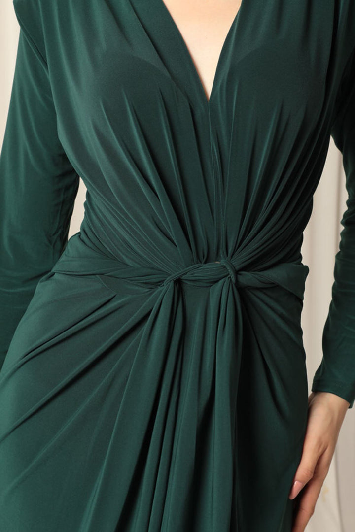 KKT Sandy Fabric Front Twist Detail Maxi Women's Emerald Green Dress - Biella