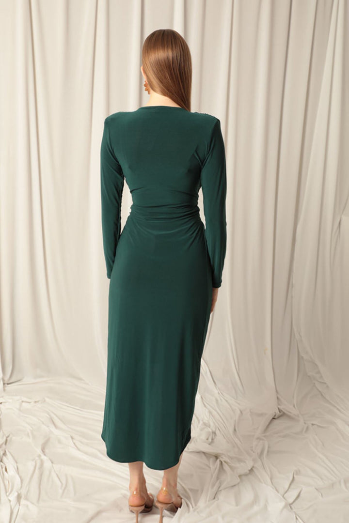 KKT Sandy Fabric Front Twist Detail Maxi Women's Emerald Green Dress - Biella