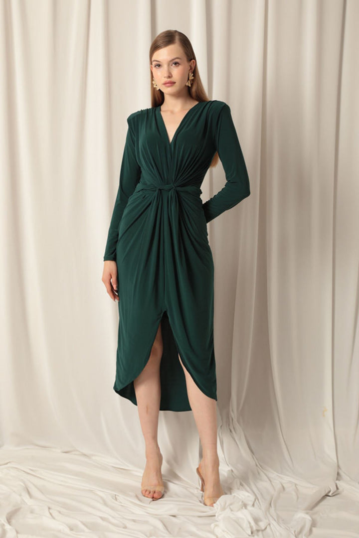 KKT Sandy Fabric Front Twist Detail Maxi Women's Emerald Green Dress - Biella