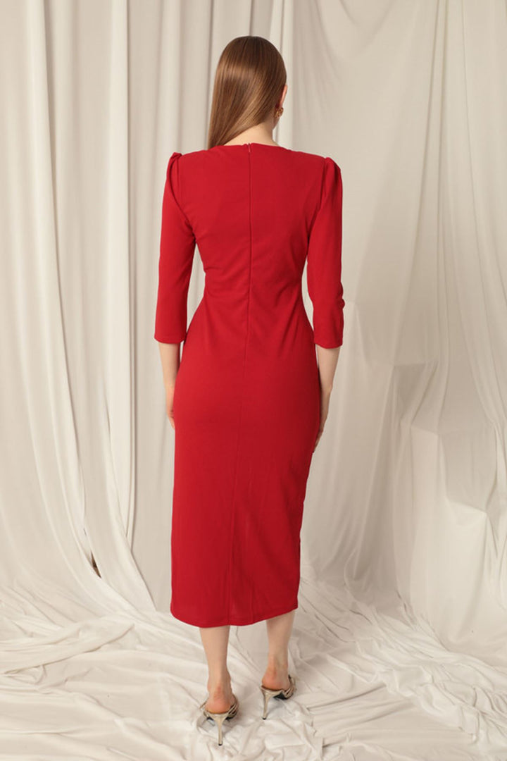 KKT Atlas Crepe Fabric Front Twirl Detail Women's Red Dress - Rivoli
