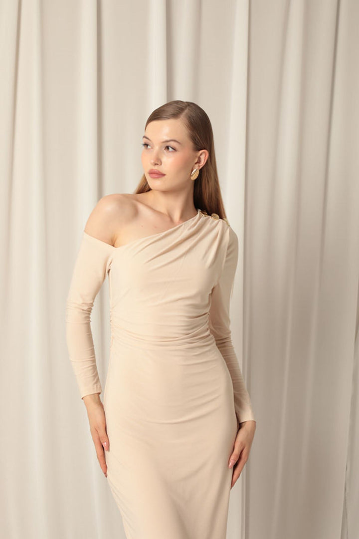 KKT Sandy Fabric Buttoned Beige Dress - Montclair