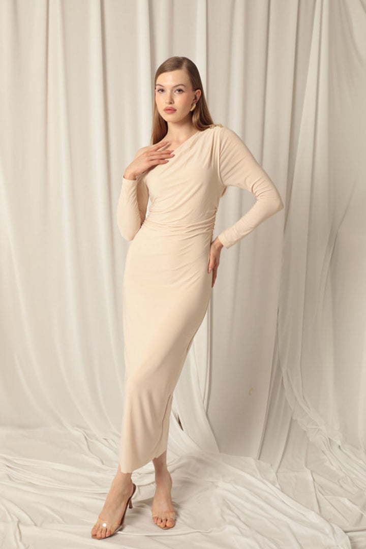 KKT Sandy Fabric Buttoned Beige Dress - Montclair