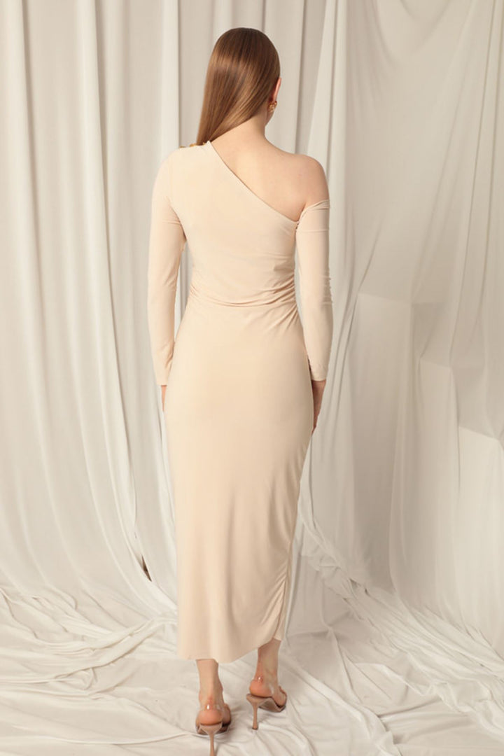 KKT Sandy Fabric Buttoned Beige Dress - Montclair