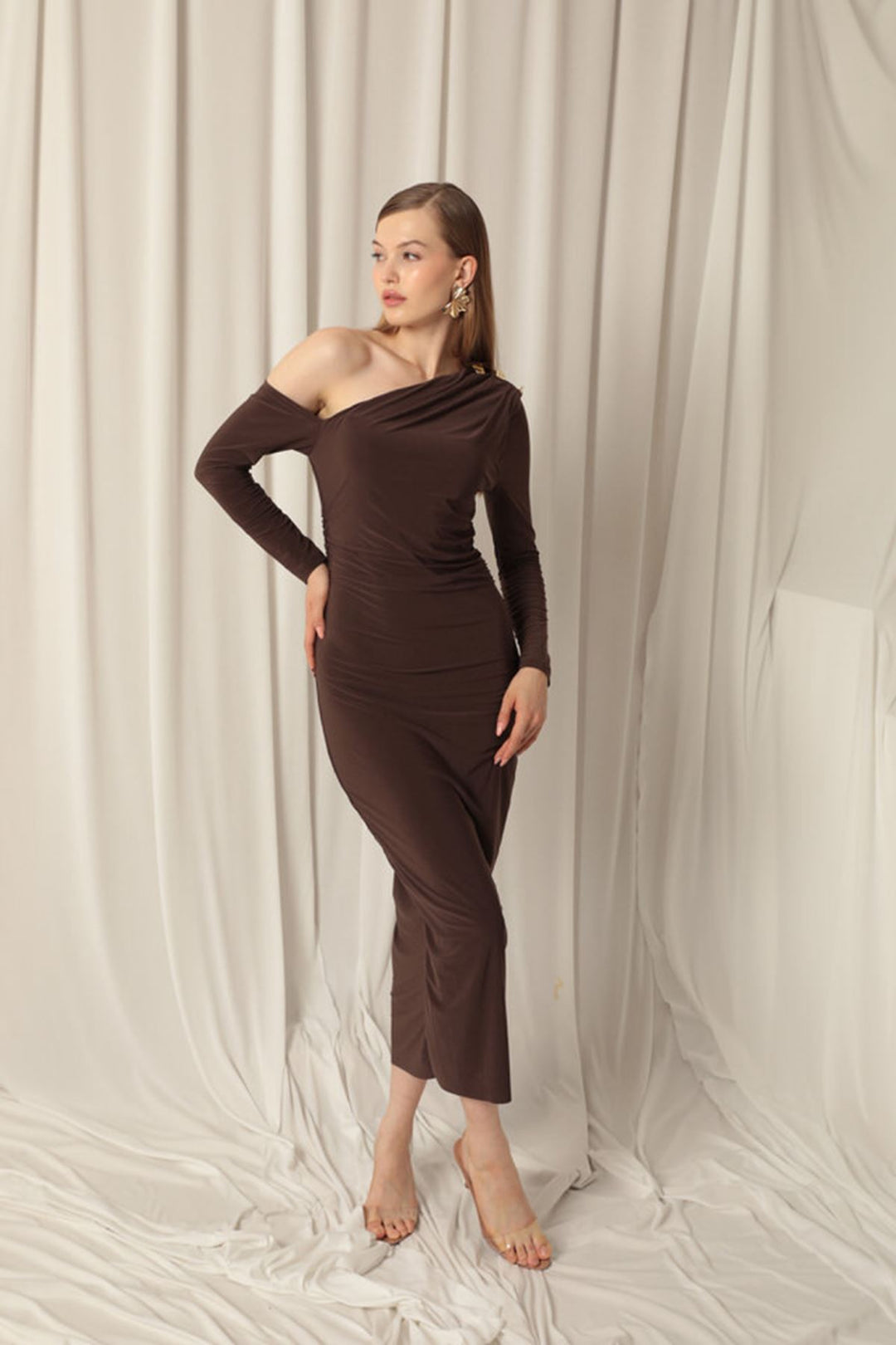 KKT Sandy Fabric Buttoned Brown Dress - Gladbeck