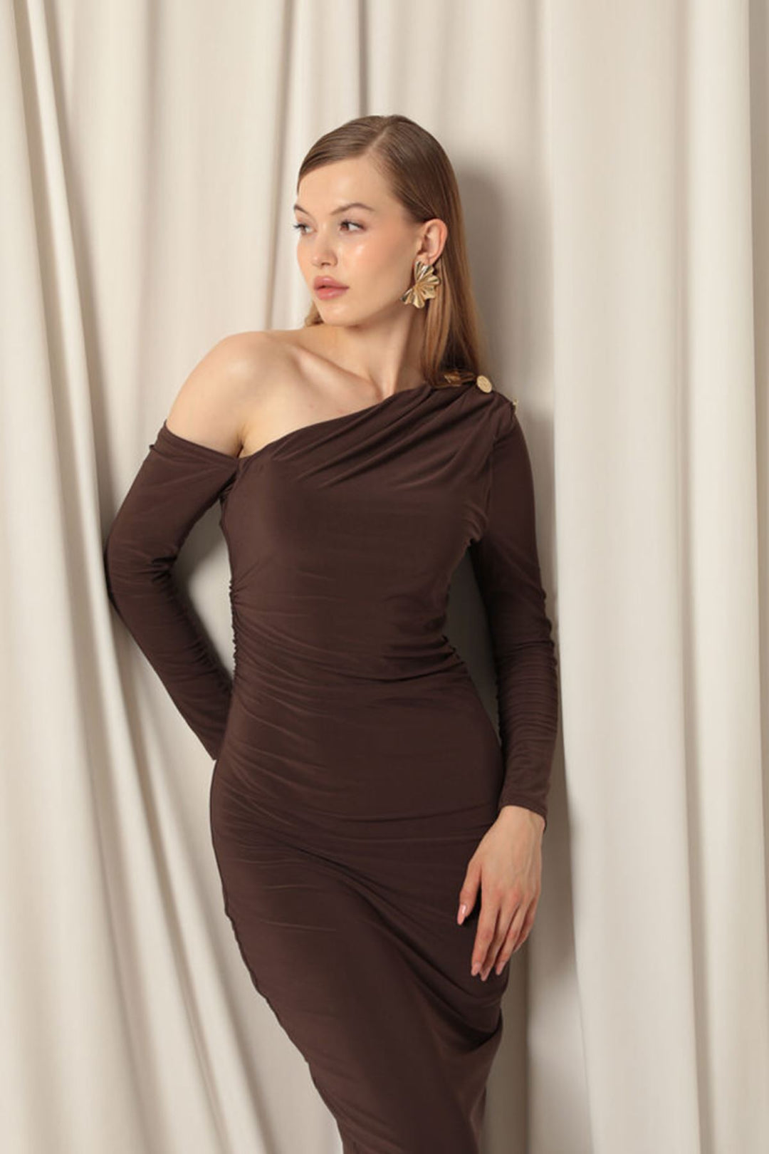 KKT Sandy Fabric Buttoned Brown Dress - Gladbeck