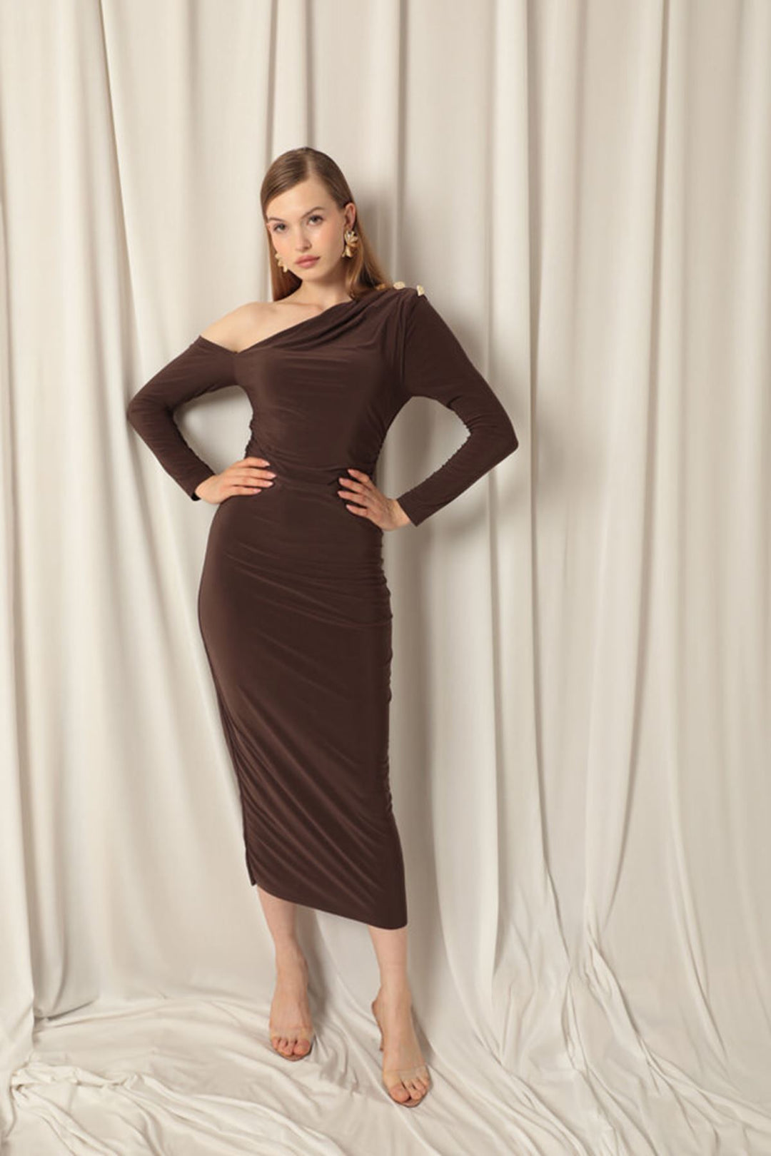 KKT Sandy Fabric Buttoned Brown Dress - Gladbeck