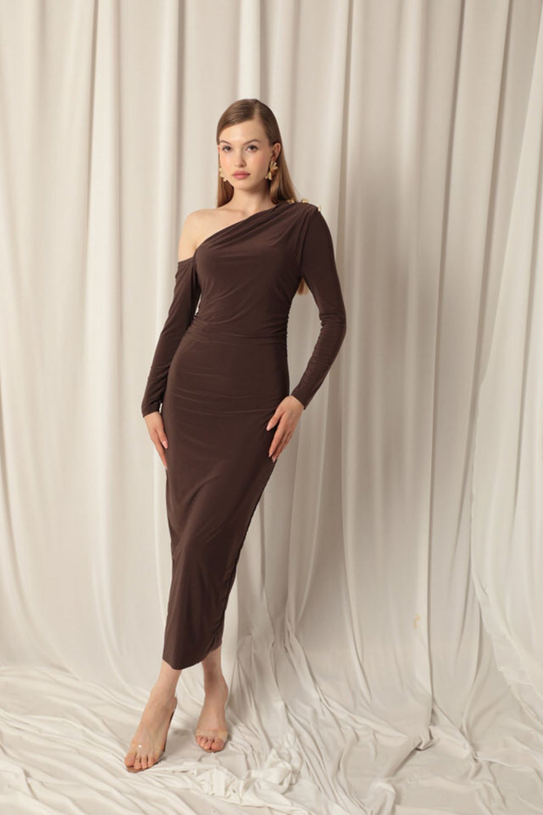 KKT Sandy Fabric Buttoned Brown Dress - Gladbeck