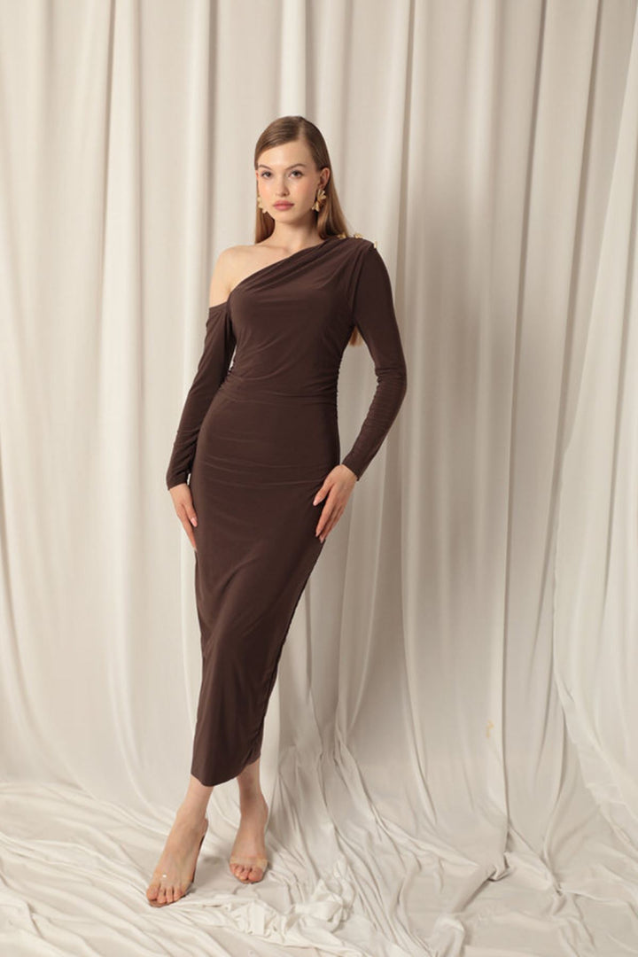 KKT Sandy Fabric Buttoned Brown Dress - Gladbeck