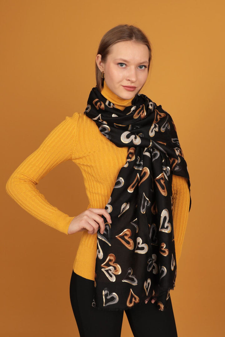 KKT Women's Black Shawl with Heart Pattern - Palmerston North