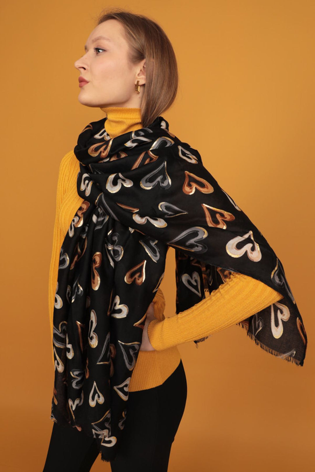 KKT Women's Black Shawl with Heart Pattern - Palmerston North