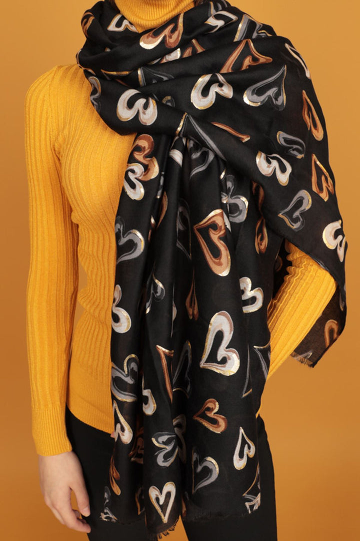 KKT Women's Black Shawl with Heart Pattern - Palmerston North