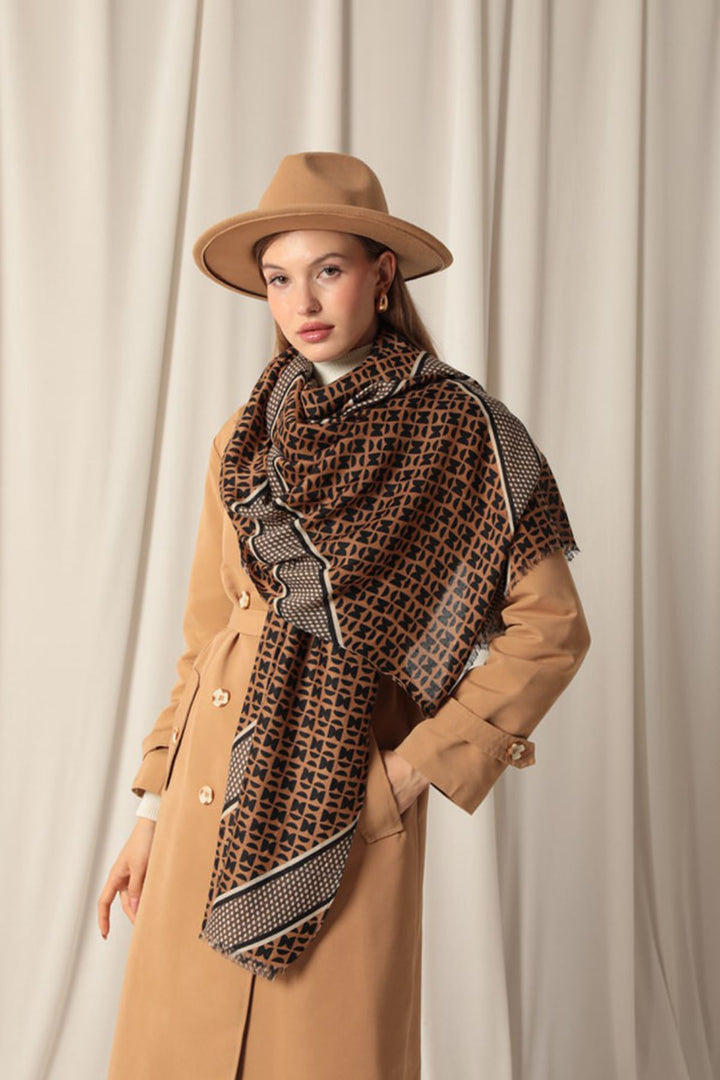 KKT Ethnic Patterned Women's Brown Shawl - Clovis