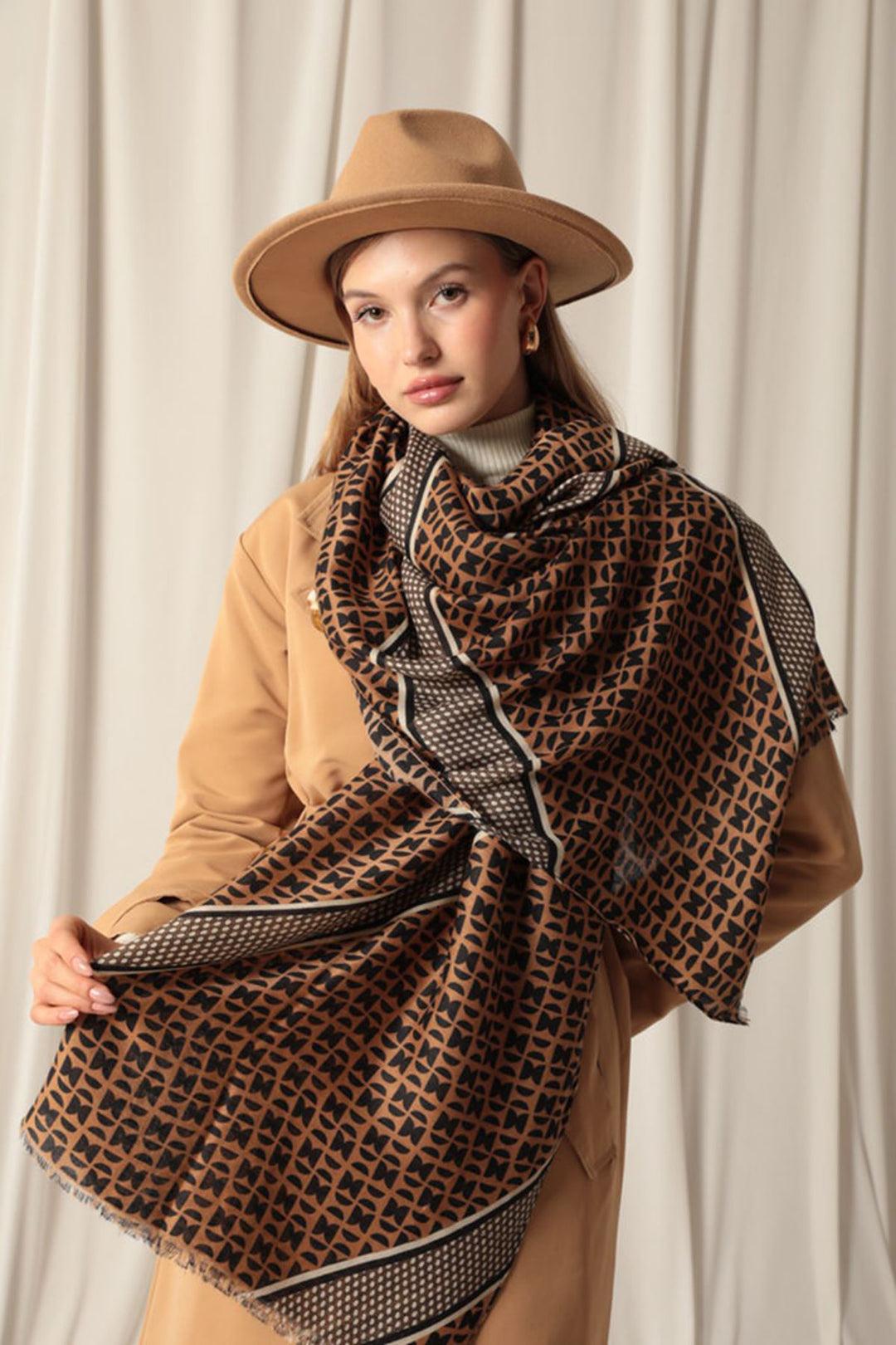 KKT Ethnic Patterned Women's Brown Shawl - Clovis