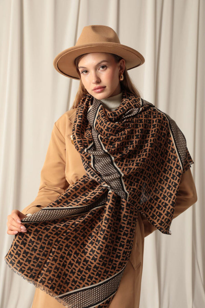KKT Ethnic Patterned Women's Brown Shawl - Clovis