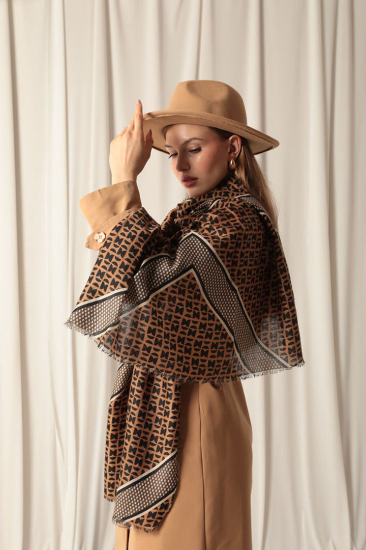 KKT Ethnic Patterned Women's Brown Shawl - Clovis