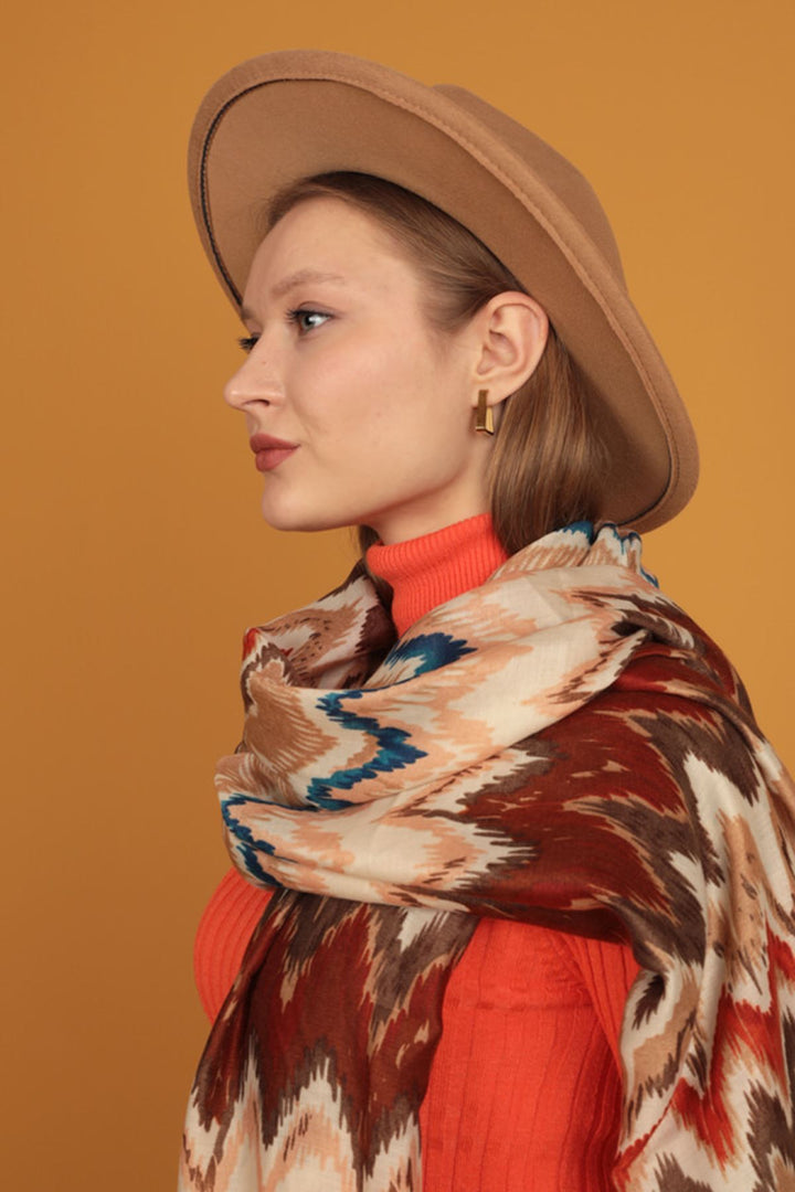 KKT Ethnic Patterned Women's Beige Shawl - Swords