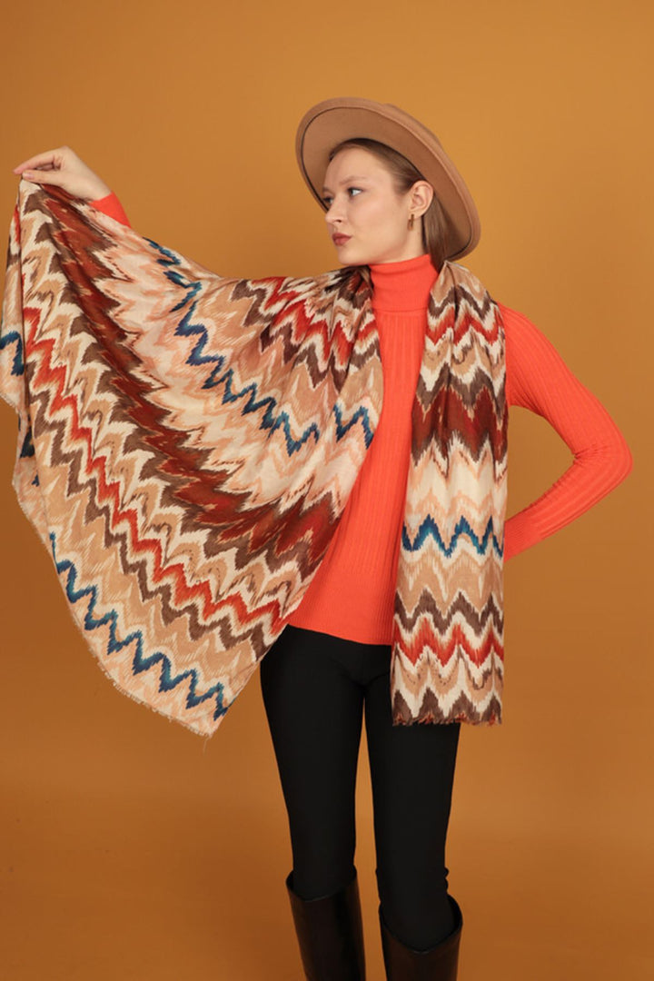 KKT Ethnic Patterned Women's Beige Shawl - Swords