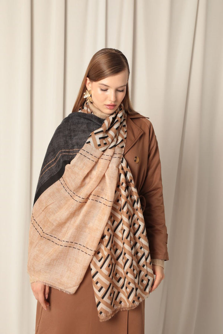 KKT Ethnic Patterned Women's Ecru Shawl - Pasadena