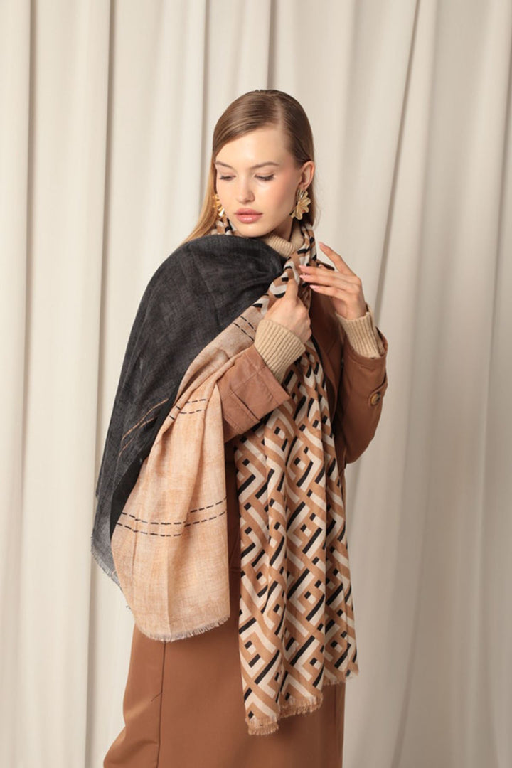 KKT Ethnic Patterned Women's Ecru Shawl - Pasadena