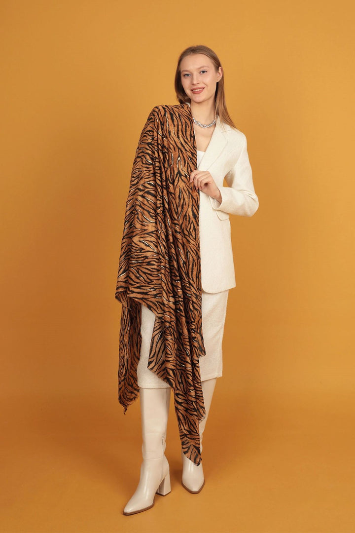KKT Zebra Patterned Women's Brown Shawl - Odenton