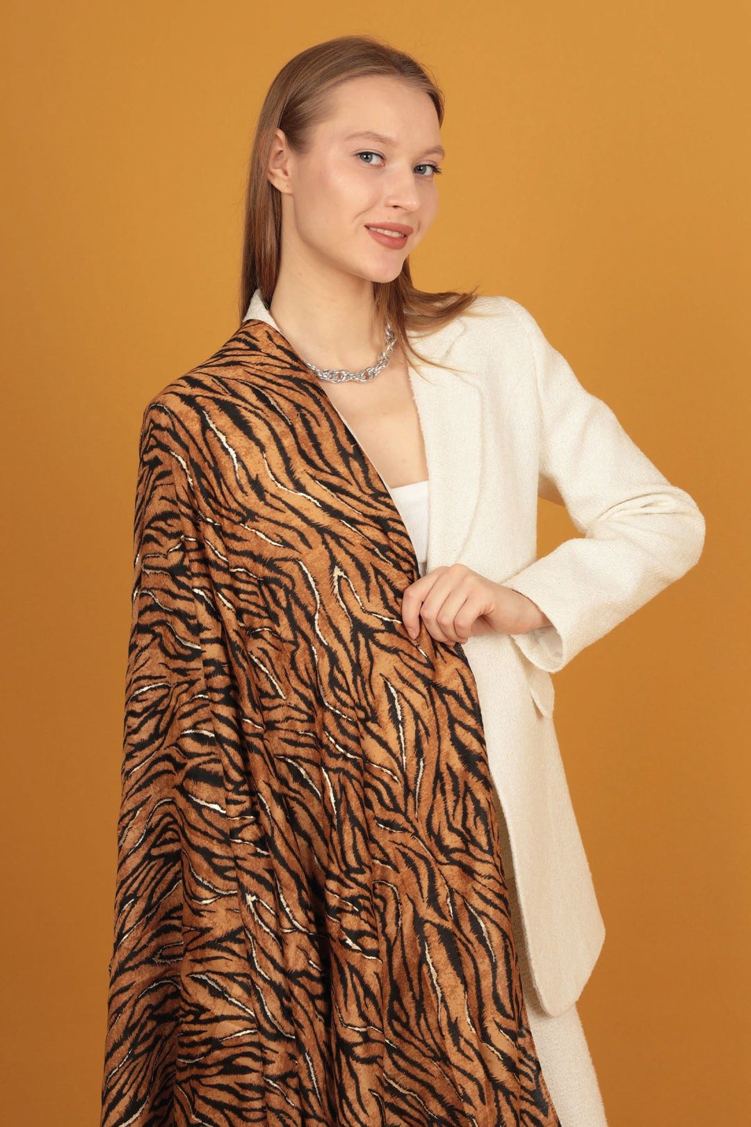 KKT Zebra Patterned Women's Brown Shawl - Odenton