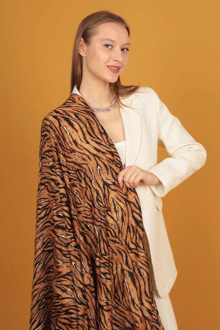 KKT Zebra Patterned Women's Brown Shawl - Odenton
