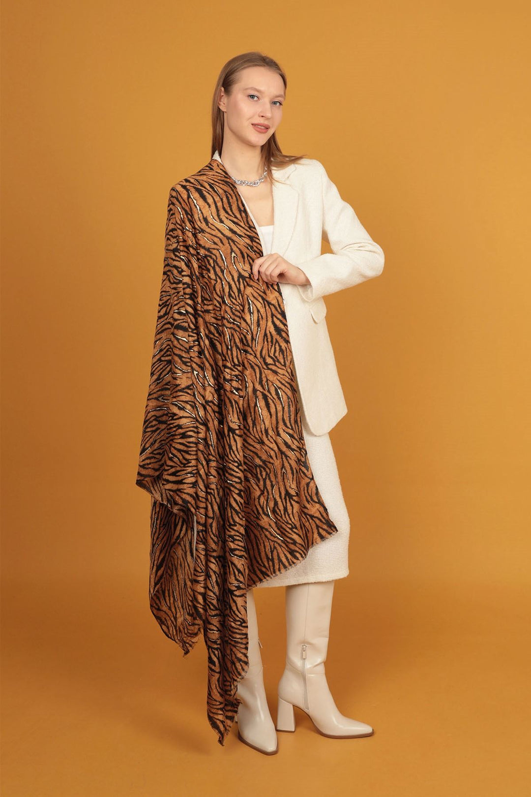 KKT Zebra Patterned Women's Brown Shawl - Odenton