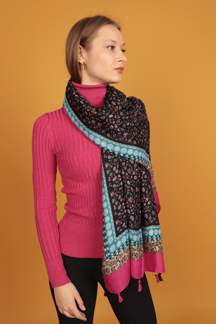 KKT Ethnic Patterned Tassel Women's Pink Shawl - Dilbeek