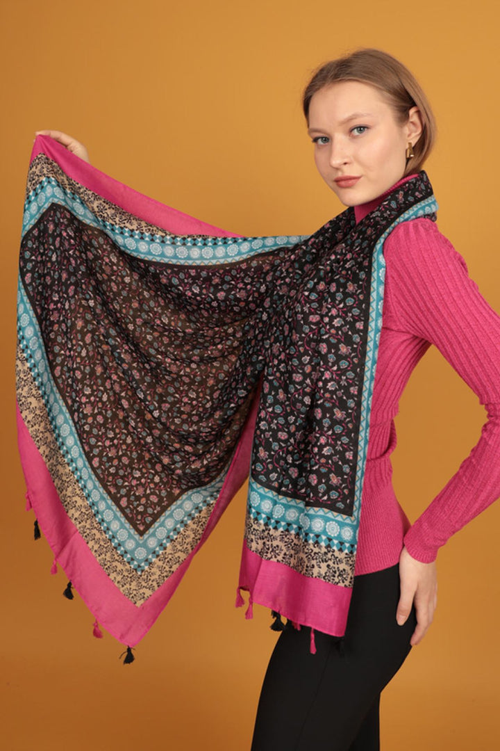KKT Ethnic Patterned Tassel Women's Pink Shawl - Dilbeek