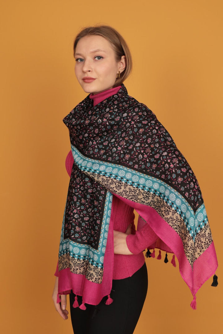 KKT Ethnic Patterned Tassel Women's Pink Shawl - Dilbeek