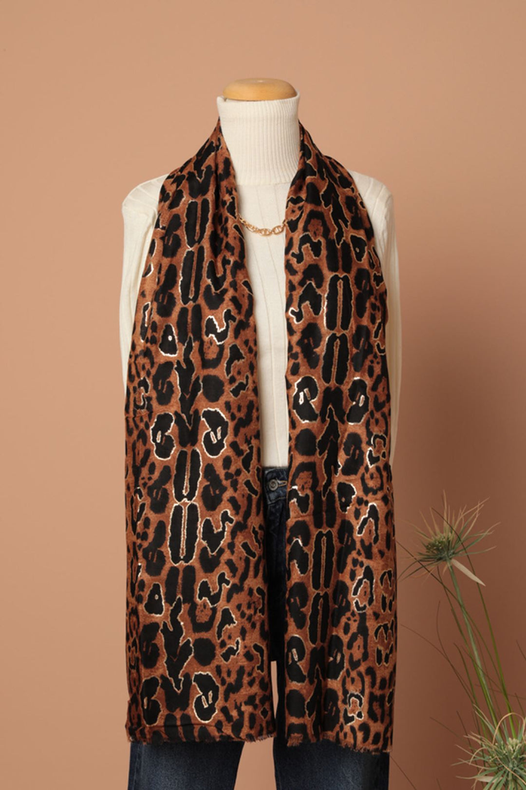 KKT Leopard Patterned Tassel Women's Brown Shawl - Stryi