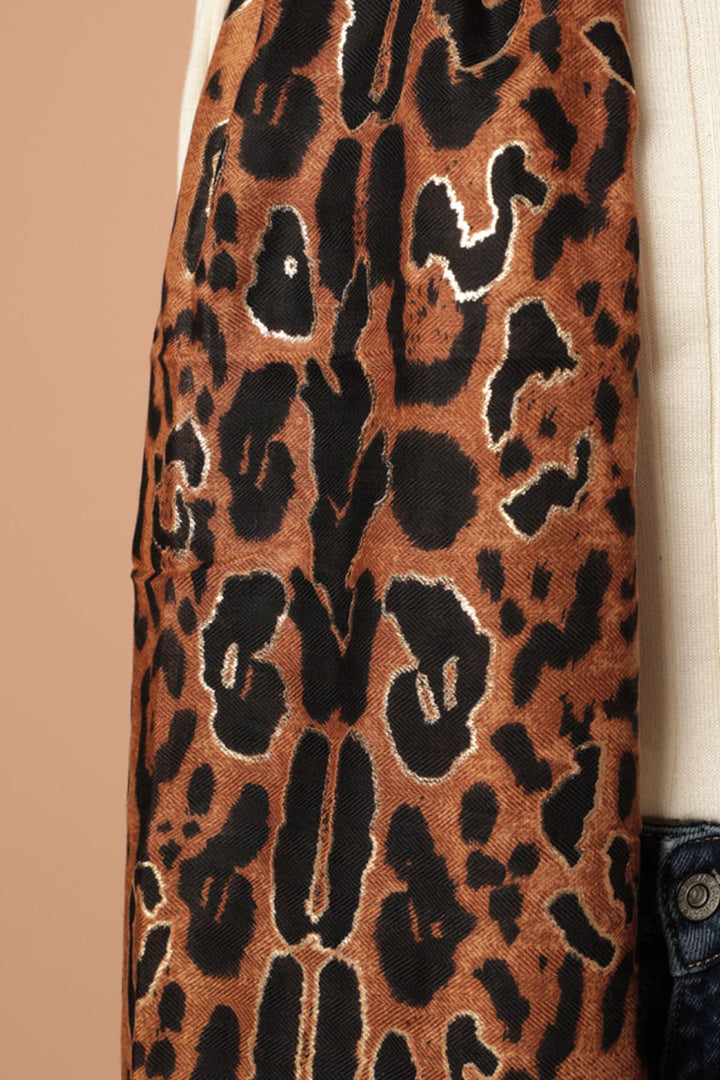 KKT Leopard Patterned Tassel Women's Brown Shawl - Stryi