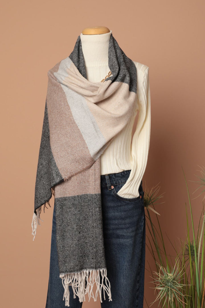 KKT Soft Textured Mixed Striped Women's Black Shoulder Shawl Scarf - Abbotsford