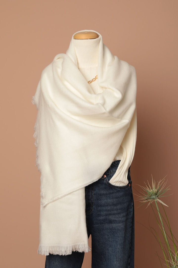 KKT Self Tassel Women's Ecru Shoulder Shawl Scarf - Sabadell