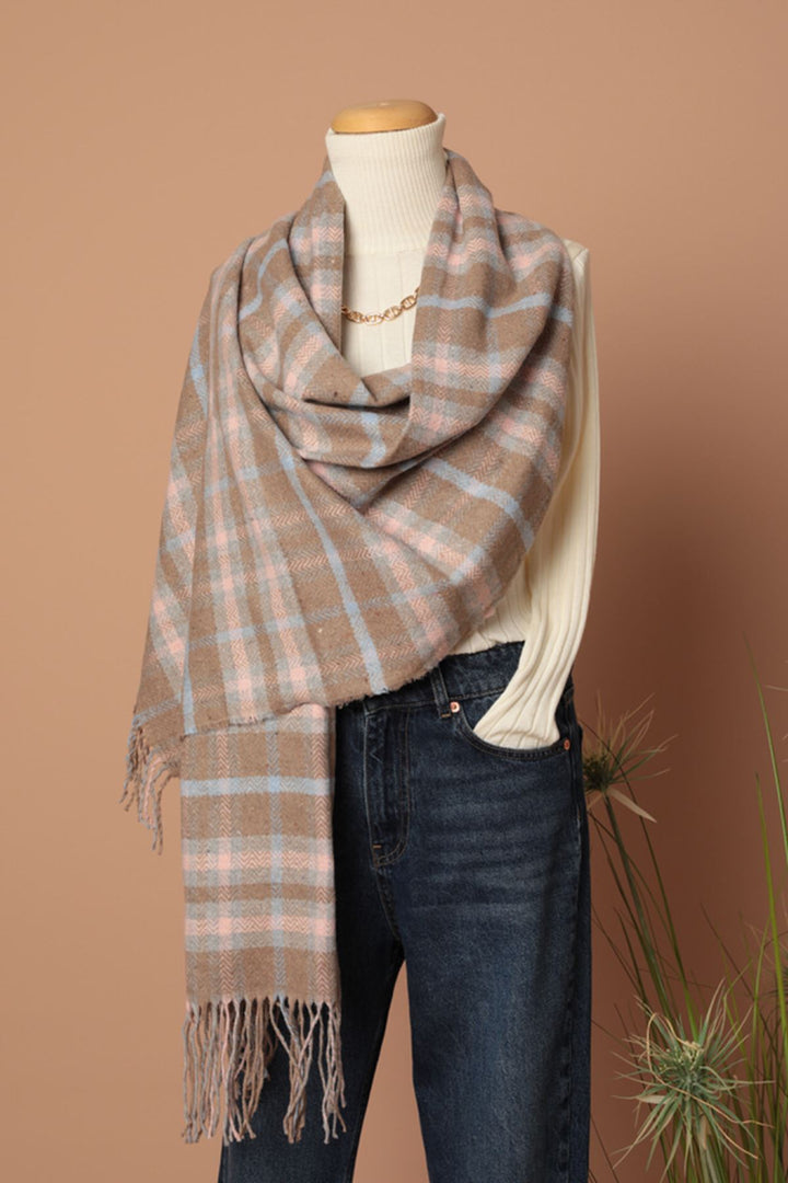 KKT Soft Texture Tassel Striped Women's Pink/Blue Shoulder Shawl Scarf - La Rochelle