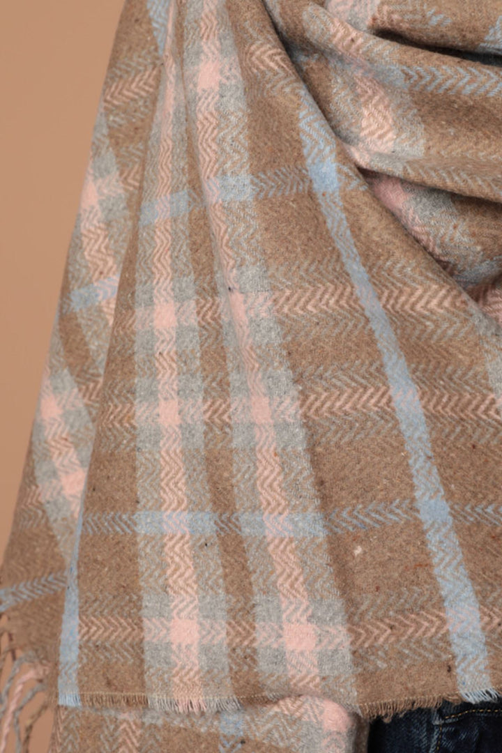 KKT Soft Texture Tassel Striped Women's Pink/Blue Shoulder Shawl Scarf - La Rochelle