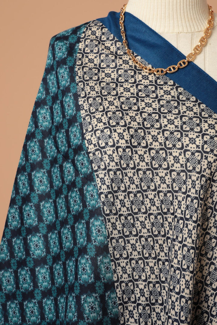 KKT Ethnic Patterned Tassel Women's Blue Shawl - Hobart