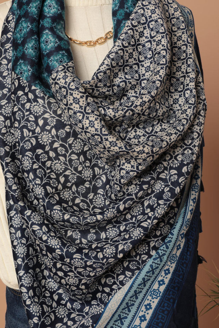 KKT Ethnic Patterned Tassel Women's Blue Shawl - Hobart