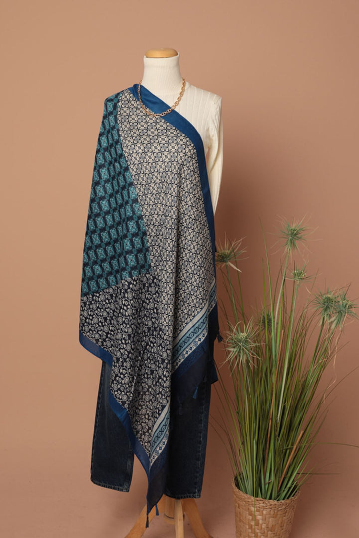 KKT Ethnic Patterned Tassel Women's Blue Shawl - Hobart