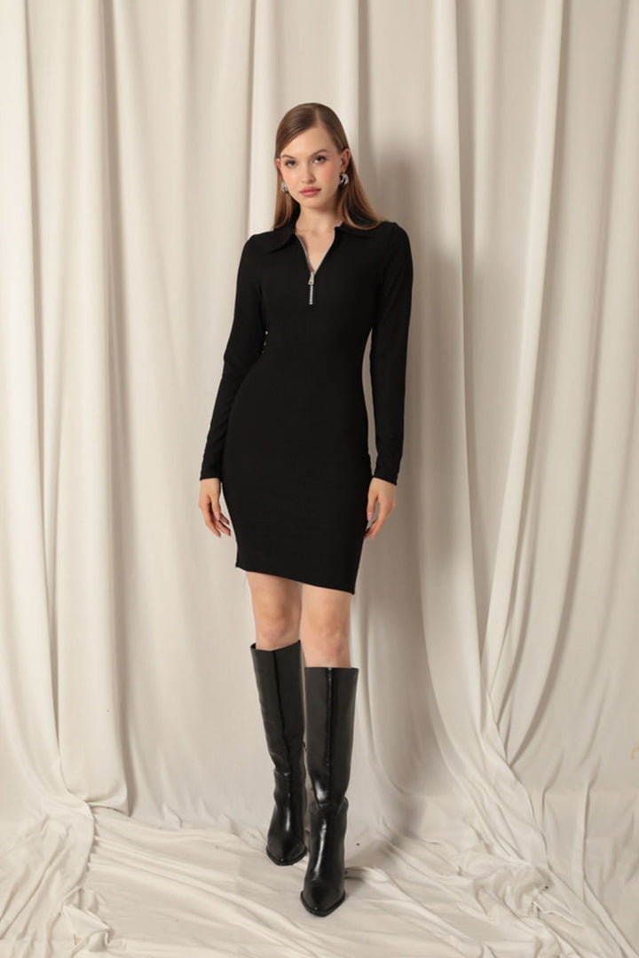 KKT Ottoman Fabric Zippered Midi Women's Black Dress - Leesburg