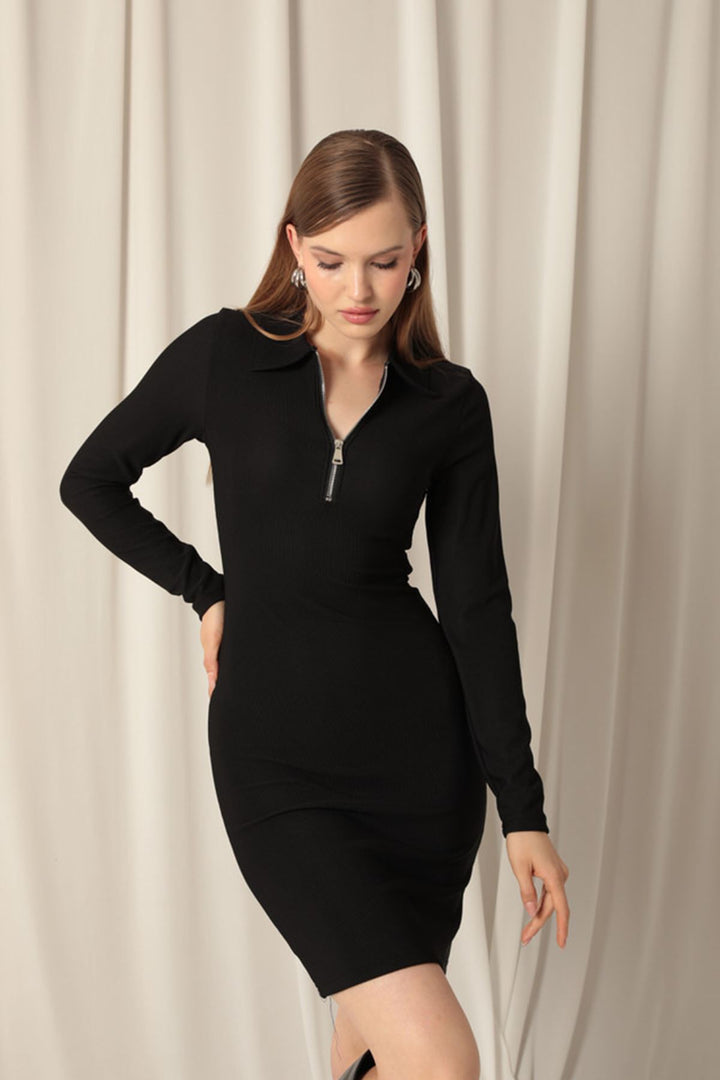 KKT Ottoman Fabric Zippered Midi Women's Black Dress - Leesburg
