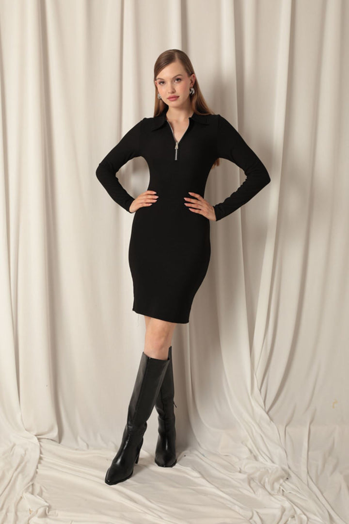KKT Ottoman Fabric Zippered Midi Women's Black Dress - Leesburg