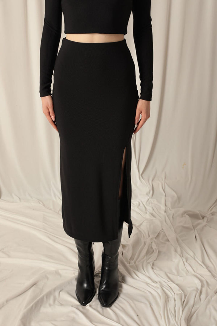 KKT Ottoman Fabric Slit Women's Black Skirt - Tacoma