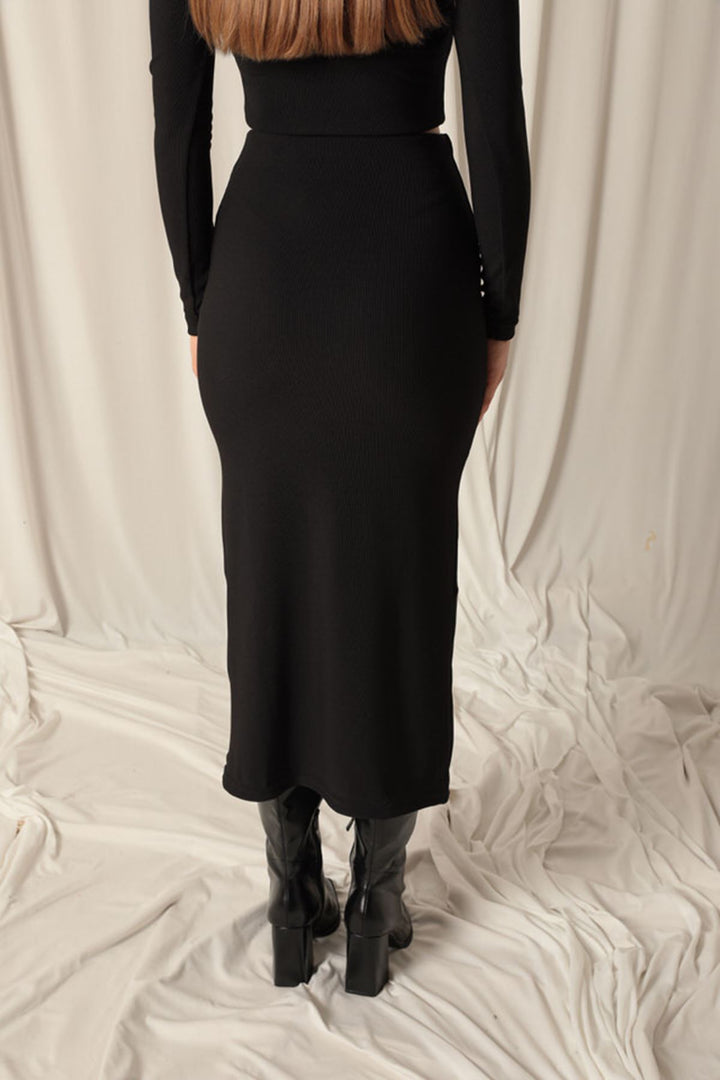KKT Ottoman Fabric Slit Women's Black Skirt - Tacoma