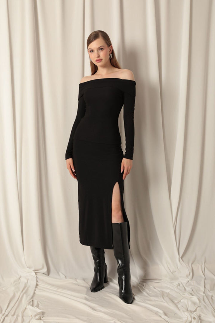 KKT Ottoman Fabric Slit Women's Black Skirt - Tacoma