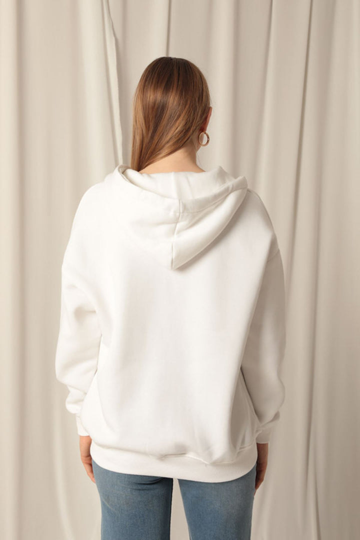 KKT Triple Yarn Kangaroo Pocket Zippered Hooded Women's Ecru Sweat - Widnes