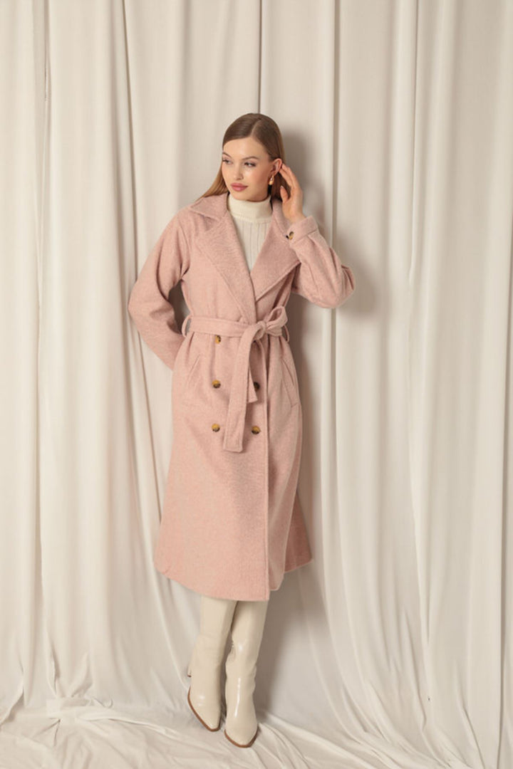 KKT Cashmere Fabric Buttoned Women's Pink Coat - Gjilan