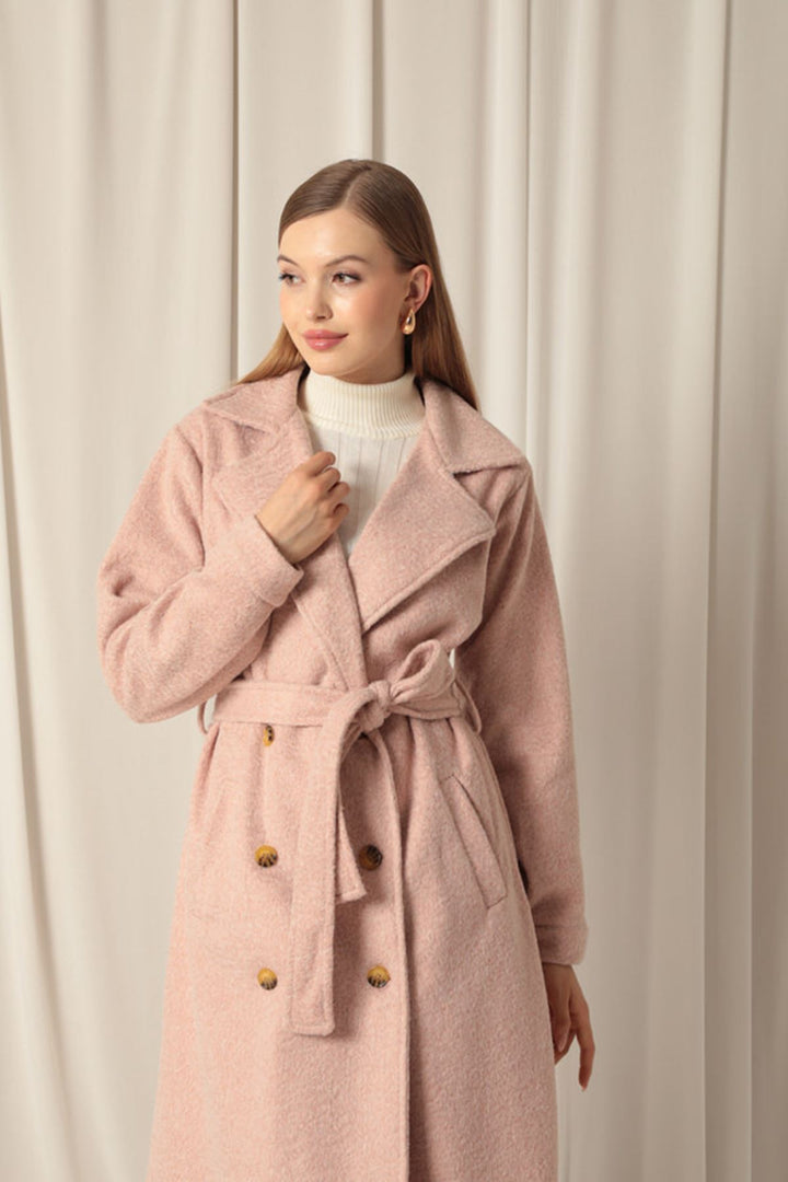 KKT Cashmere Fabric Buttoned Women's Pink Coat - Gjilan
