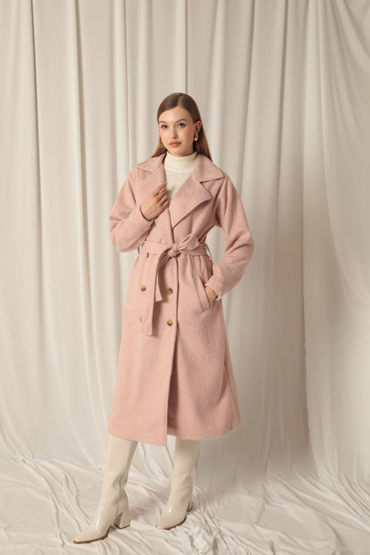 KKT Cashmere Fabric Buttoned Women's Pink Coat - Gjilan