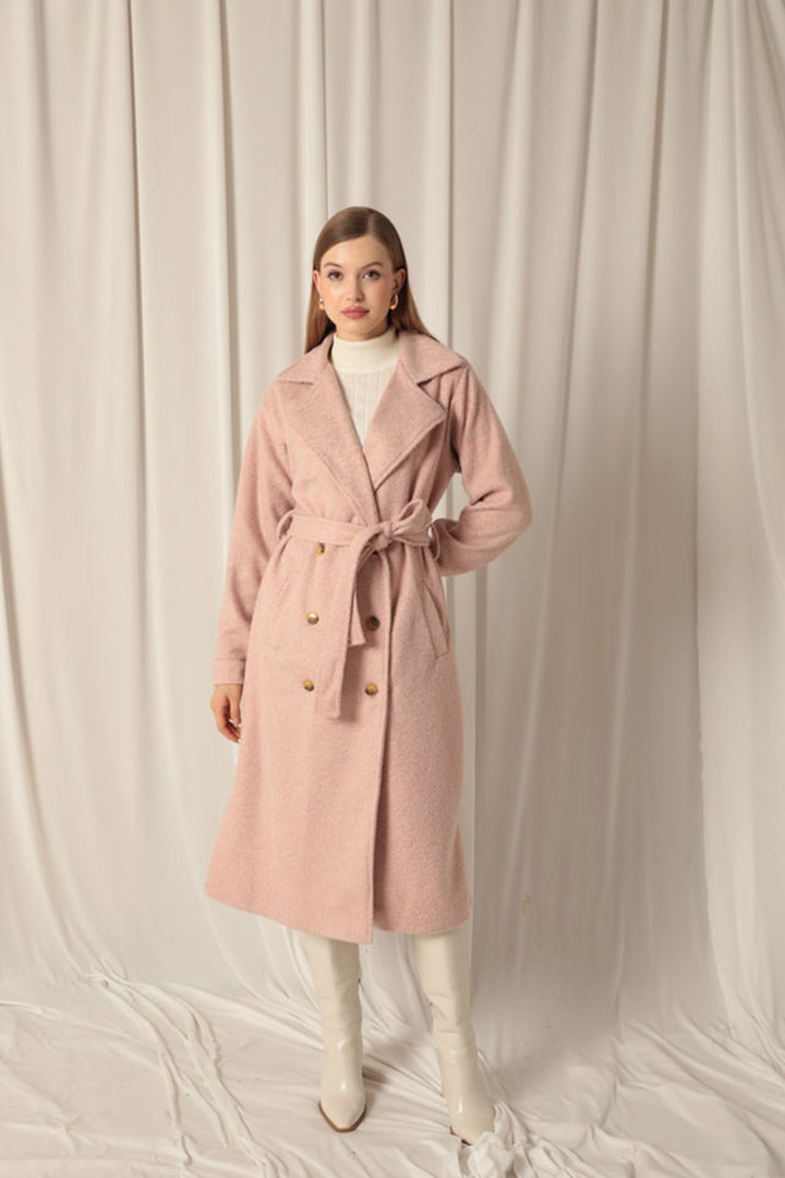 KKT Cashmere Fabric Buttoned Women's Pink Coat - Gjilan